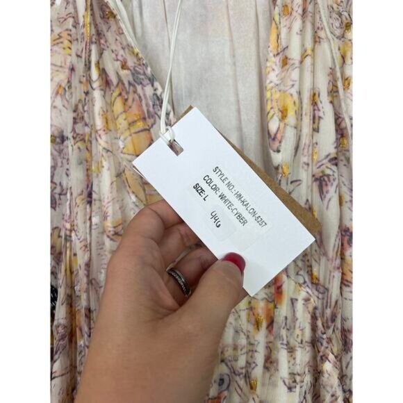 NWT Hemant and Nandita White Silver Gold Chiffon Lurex Floral Boho Midi Dress - Picture 6 of 9